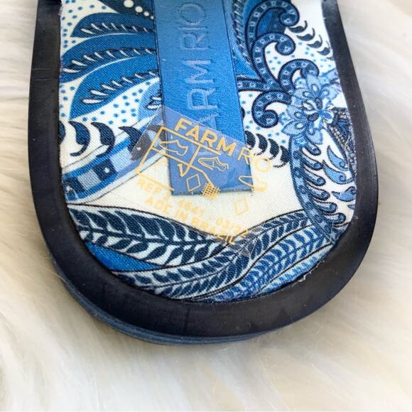 Farm Rio Blue Beaded Flat Lace Up Sandals White Vacation Size 6 NEW WITHOUT BOX - Picture 16 of 16